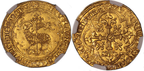 21/10/1417 Coin - France - Charles VI - Gold - Agnel d'or MS / NGC MS 61, MS / NGC MS 61