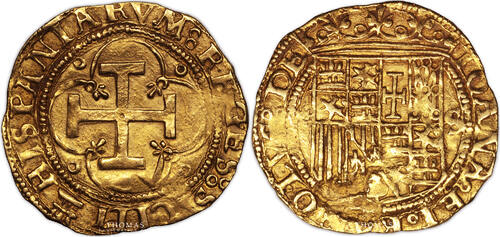 Espagne  coin - Spain - Gold Escudo or -Charles and Johanna - Sevilla AU, AU