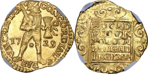 Pays-Bas  Coin - Netherlands - Gold Ducat - 1729 Utrecht - NGC MS 62 - Treasure shipwreck - Vliegent