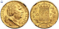 France 20 Francs Coin France - Louis XVIII - 20 Francs Or - 1824 A Paris - light error signature -