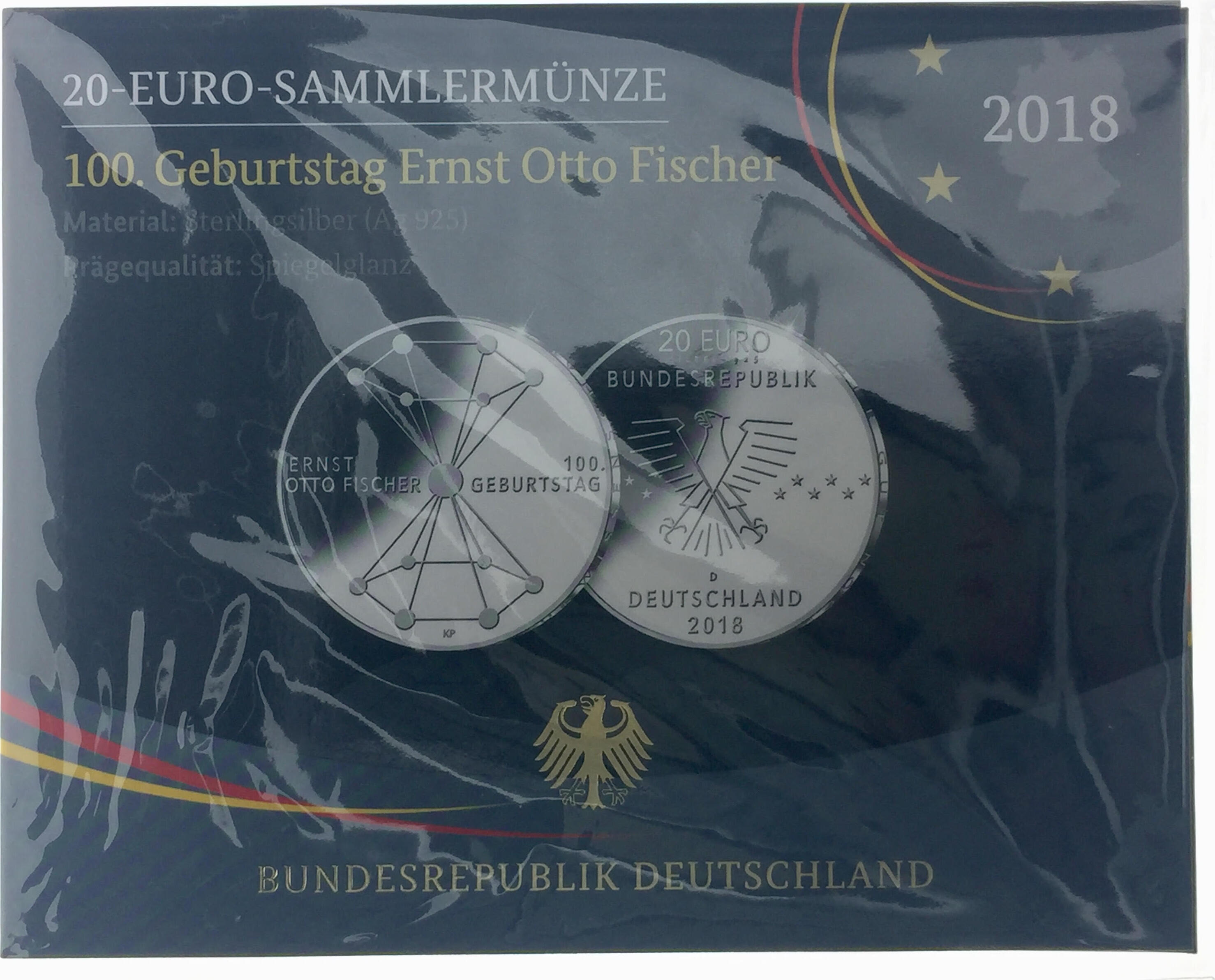 Deutschland 20 Euro 2018 D - 100. Geburtstag Ernst Otto Fischer, Originalverpackt im Blister PP