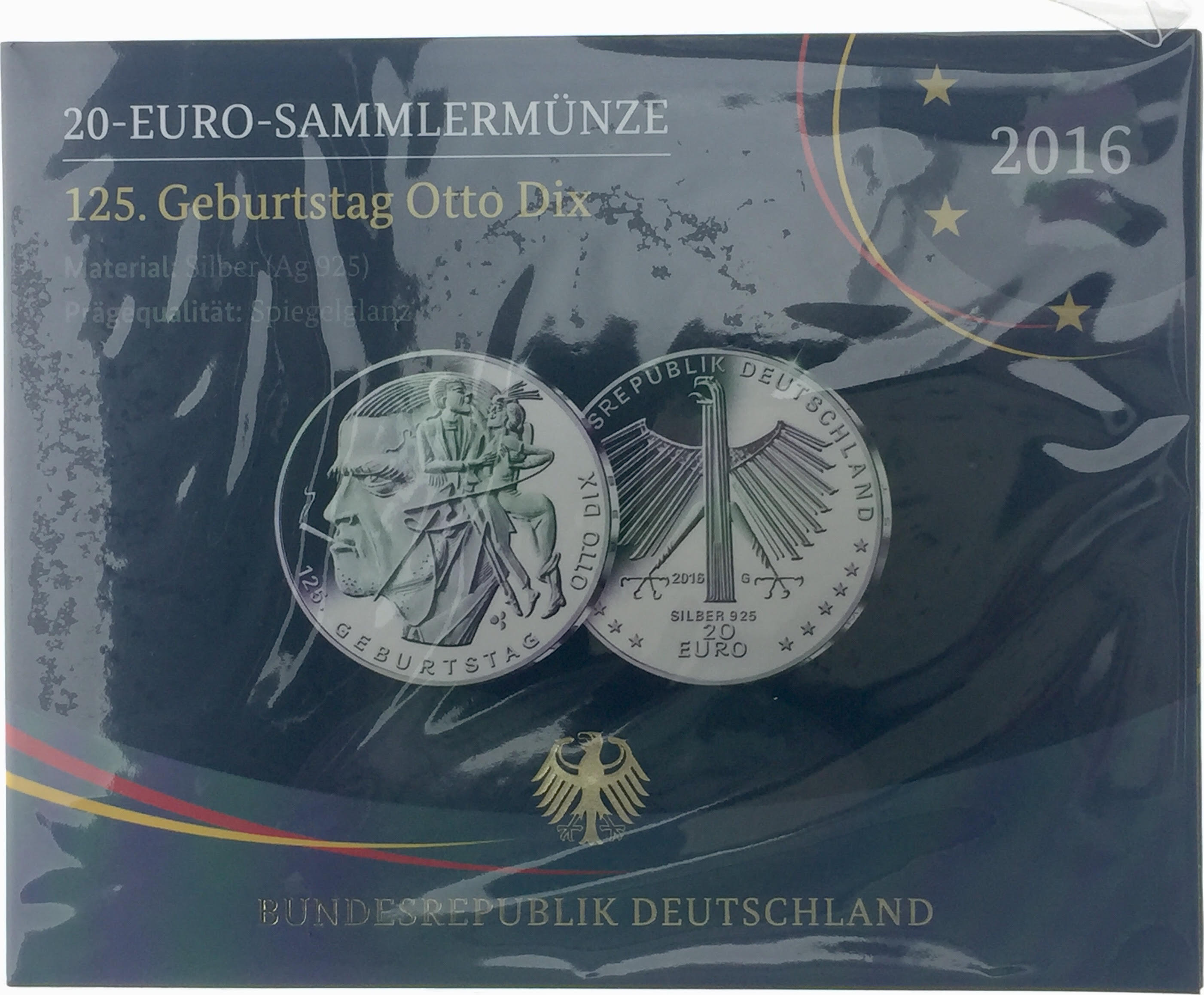 Deutschland 20 Euro 2016 G - 125. Geburtstag Otto Dix, Originalverpackt im Blister PP