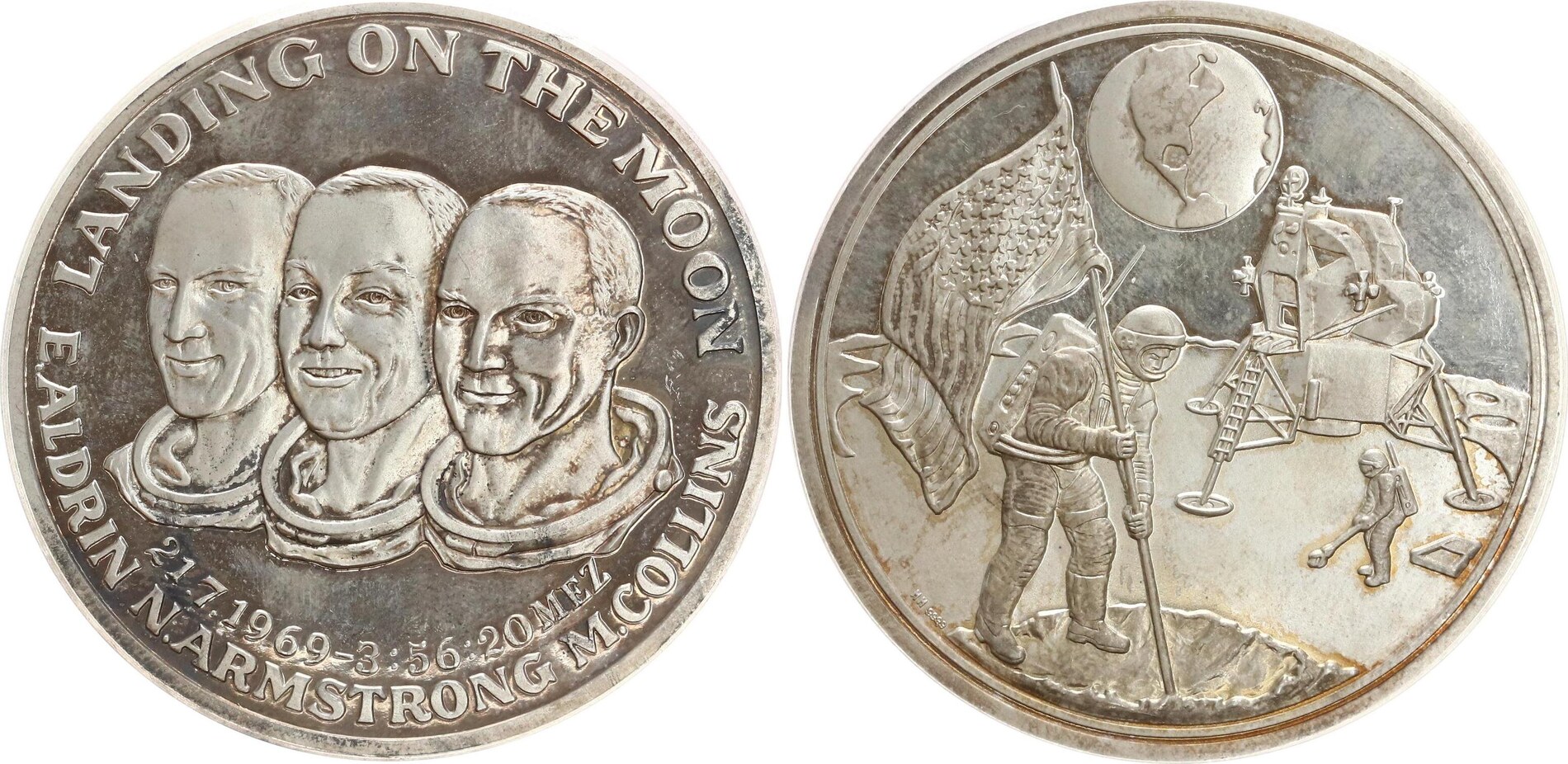 USA Silbermedaille 1969 Mondlandung. Apollo 11 E. Aldrin, N. Armstrong, M. Collins vzst MA USA Silbermedaille 1969 Mondlandung. Apollo 11 E. Aldrin, N. Armstrong, M. Collins vzst MA