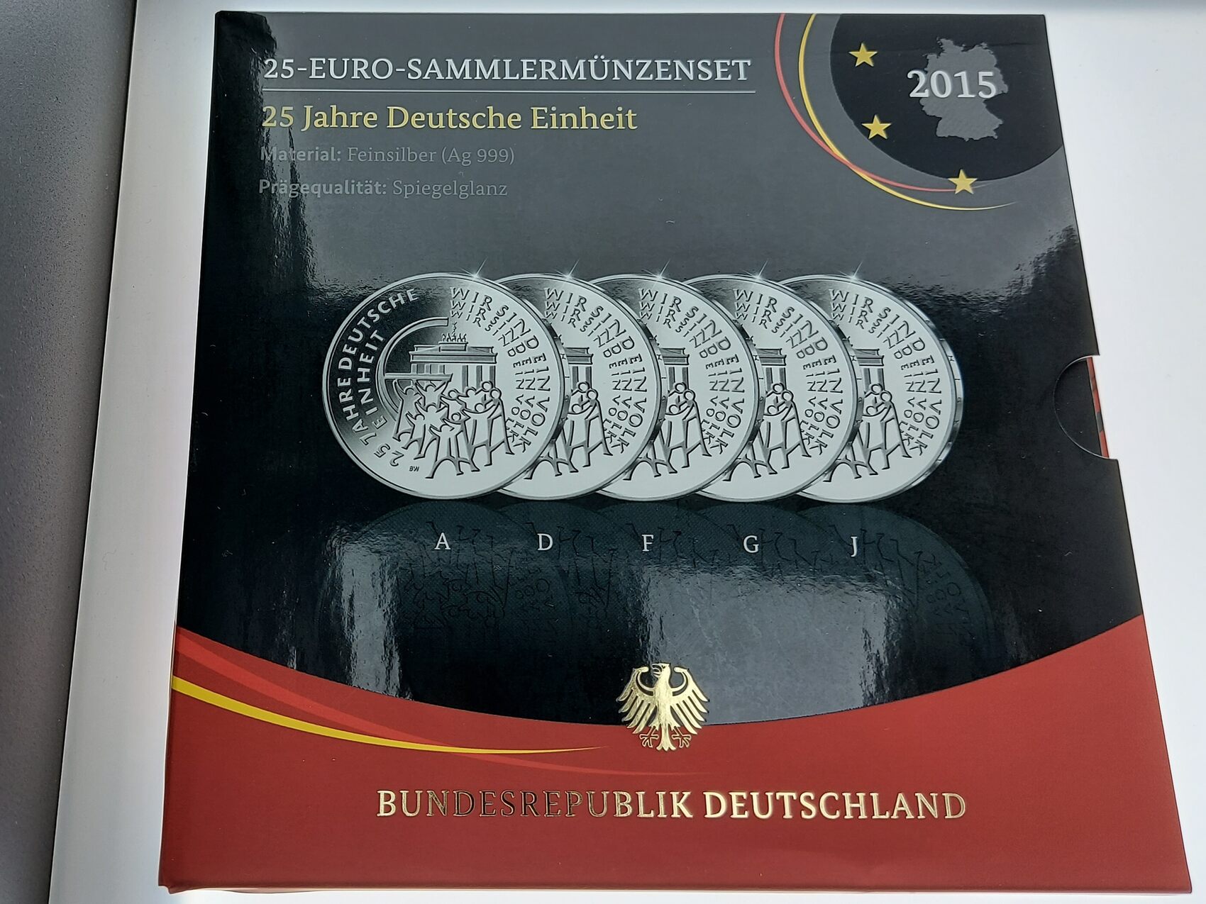 Deutschland 5x 25 Euro 2015 ADFGJ BRD Set, 25 Jahre Deutsche Einheit ...