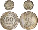 Straits Settlements 5 u. 50 Cents - George V., 1910-1936. Lot von 2 Stück. -