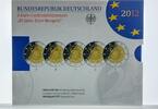 Deutschland 5x 2 Euro BRD 10 Jahre Euro-Bargeld, Set im orig.-Folder -