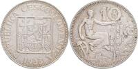 TSCHECHOSLOWAKEI erste republik 10 Koruna ČSR Staatswappen und Mädchen mit Linde, geprägt Kremnitz RRR! -