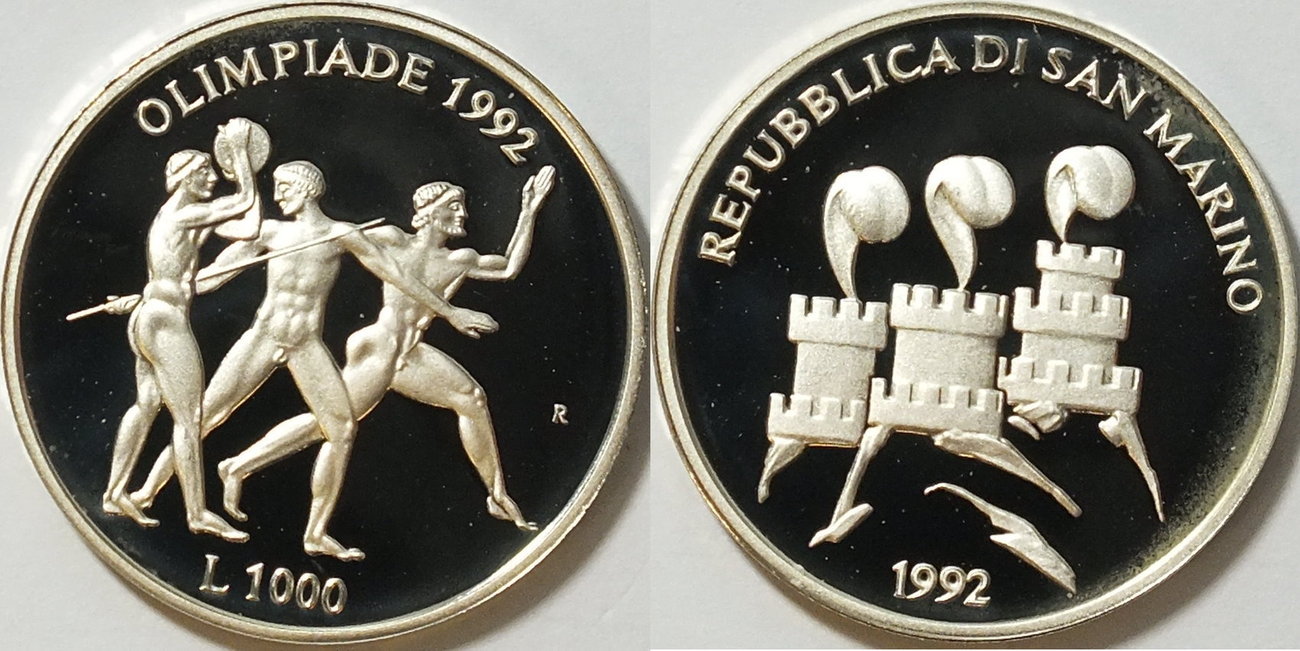 San Marino 1000 Lire Olympische Spiele 1992 antike Sportler PP