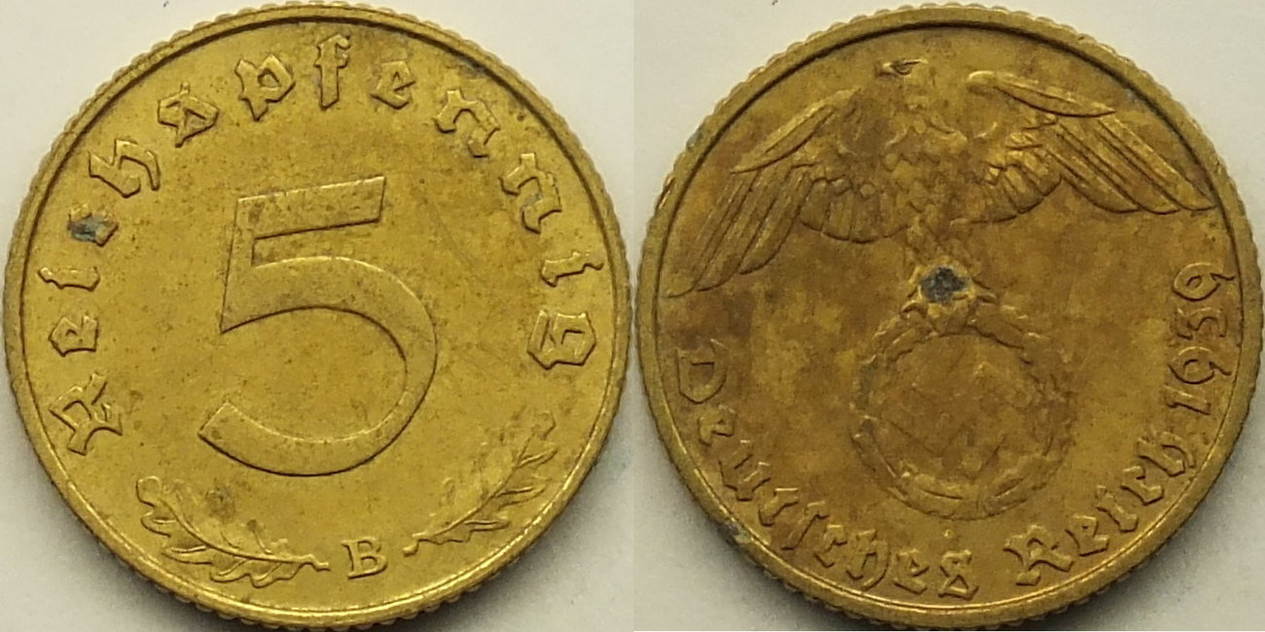 3. Reich 5 Pfennig 1939 B Ss | MA-Shops