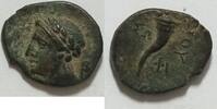 Lukanien AE 12 mm Belorbeerter Kopf des Aopllo Rs. Füllhorn 1.Monogramm SO