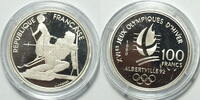 100 Francs 1992 Frankreich Olympische Albertville 1992 Abfahrtslauf PP gekapselt mit  MDM Zertifikat plus orginal Zertifikat