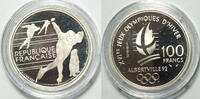 100 Francs 1992 Frankreich Olympische Albertville 1992 Eisschnellauf PP gekapselt mit  MDM Zertifikat plus orginal Zertifikat