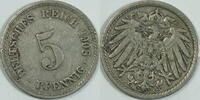 Kaiserreich 5 Pfennig 1908 A ss 1,00 EUR Differenzbesteuert nach §25a UStG zzgl. 5,90 EUR Versand