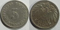 Kaiserreich 5 Pfennig 1906 J ss 1,00 EUR Differenzbesteuert nach §25a UStG zzgl. 5,90 EUR Versand