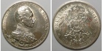 Kaiserreich Preussen 3 Mark 3 Mark Preussen Kaiser in Uniform mit Lorbeerzweig