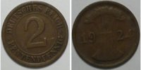 Weimarer Rep. 2 Rentenpfennig 1924 A ss 1,00 EUR Differenzbesteuert nach §25a UStG zzgl. 5,90 EUR Versand