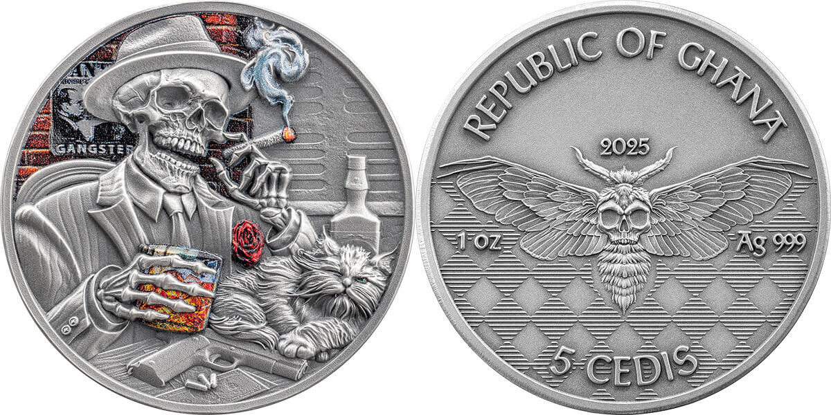 Ghana 5 cedis 2025 Gangster - Memento Mori 1 oz Silver Coin Antique ...