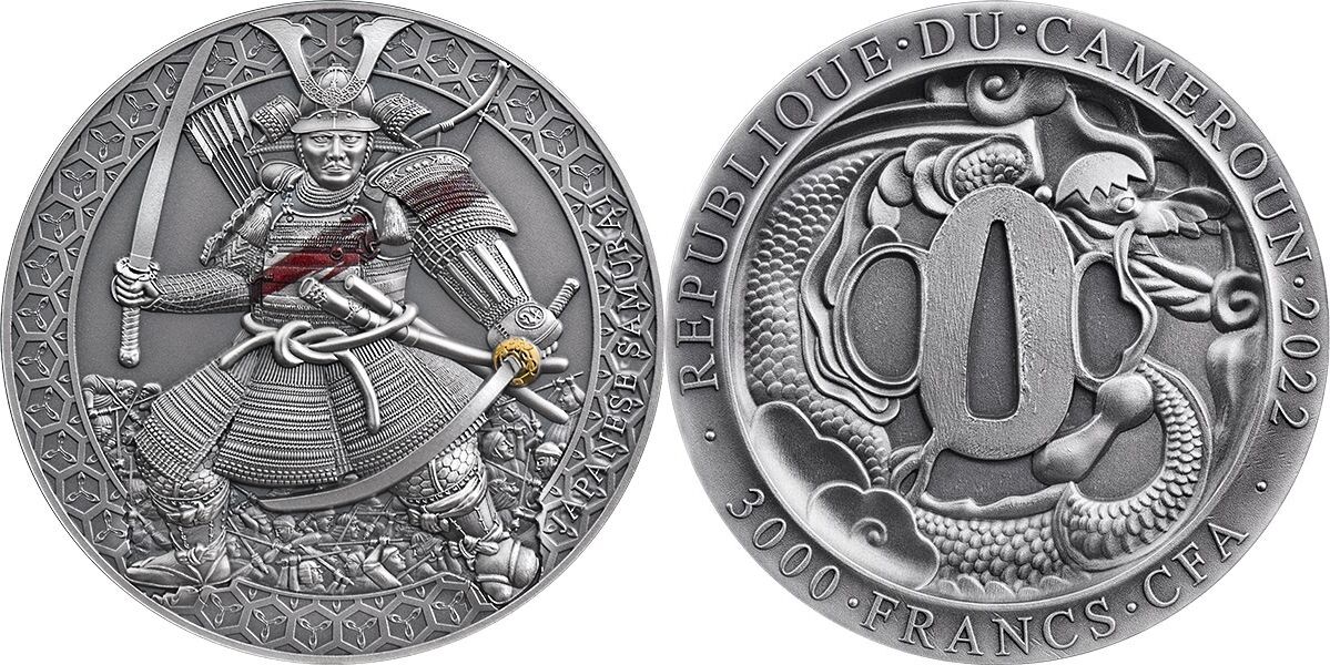 Cameroon 2022 Japanese Samurai Legendary Warriors 3 oz Antique finish