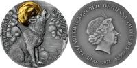 Republic of Ghana 2 Cedis Grey Wolf Wildlife in the Moonlight Antique finish Silver Coin 2 Cedis Republic 