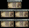 Welt Banknoten 500 RUPEE 2012 TT INDIA  SEQUENTIAL S/N 000001 THRU 000010 SET OF 10 PMG 67 & 66 INDIA FINEST SET ALL THE SAME PREFIX 7QW AND SEQUENTIAL SERIAL NUMBERS FROM 000001 - 000010. ENJOY!!!