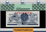 Welt Banknoten 100 FRANCS TT PK 5s 1960-62 RWANDA-BURUNDI  SPECIMEN ZEBU PCGS 65 EPQ GEM NEW BEAUTIFUL SPECIMEN WITH LOW SERIAL NUMBER 70. STUNNING ZEBU ON THE FRONT LEFT.