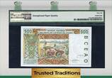 Welt Banknoten 500 FRANCS 1995 TT PK 110Ae WEST AFRICAN STATES / IVORY COAST  PMG 66 EPQ POP ONE st BY PMG... POPULATION OF ONE.