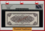 Welt Banknoten 500 FRANCS 1960 TT PK 6s RWANDA-BURUNDI  SPECIMEN BLACK RHINO LCG 67 PPQ SUPERB SUPERB AND UNIQUE EXAMPLE CALLED THE BLACK RHINO!