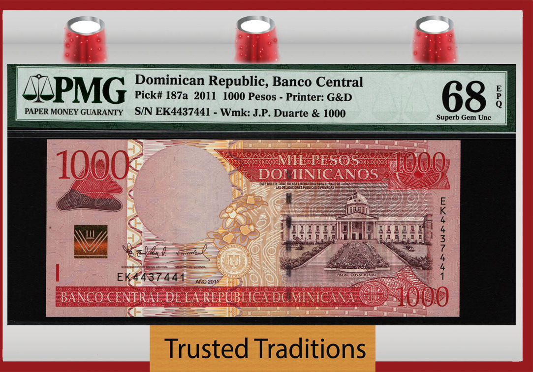 1000 Pesos Oro 2011 Dominican Republic Pmg 68 Epq Superb Finest Known Superb St Top Population