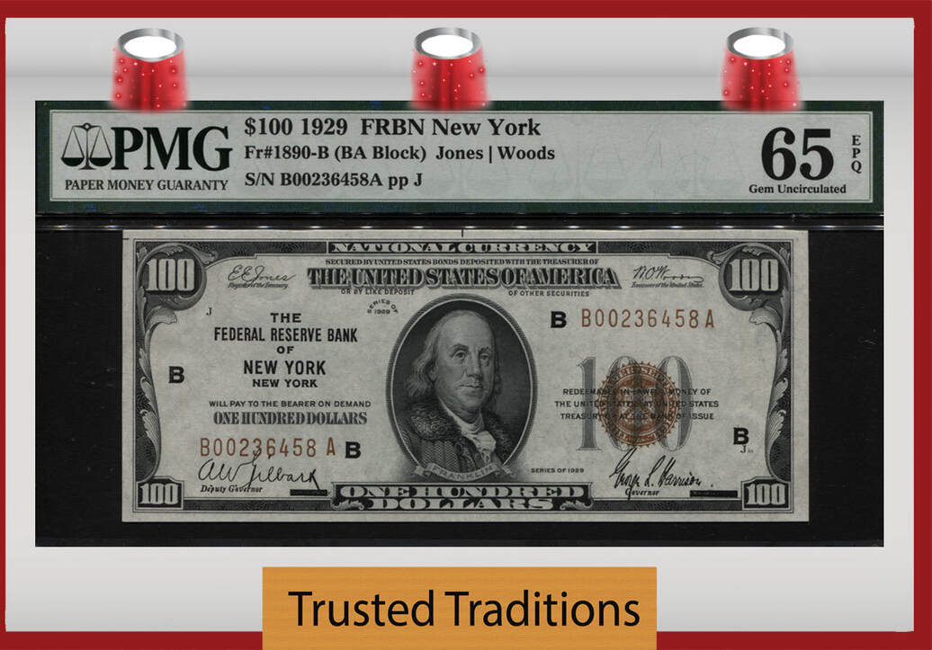 USA 100 Dollar 1929 FRBN NEW YORK, NY PMG 65 EPQ GEM UNCIRCULATED