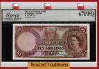 Welt Banknoten 10 SHILLINGS TT PK 52e FIJI QUEEN ELIZABETH II LCG 67 PPQ TIED AS BEST! -