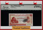 Welt Banknoten 5 PIASTRES TT PK 12s LIBYA SPECIMEN LCG 67 PPQ SUPERB GEM FINEST KNOWN! -
