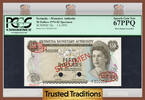 Welt Banknoten TT PK 32s 1974-82 BERMUDA $50 ELIZABETH II SPECIMEN PCGS 67 PPQ NONE FINER! -