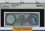 Welt Banknoten 5 SHILLINGS TT PK 51b FIJI QUEEN ELIZABETH II LCG 68 PPQ SUPERB GEM POP ONE -