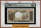 Welt Banknoten 10000 FRANCS TT PK 18b 1978-81 CAMEROUN PRESIDENT AHIDJO PMG 66 EPQ GEM UNC! -
