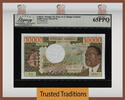 Welt Banknoten 10000 FRANCS TT PK 5b GABON DEEP EMBOSSING AND BOLD COLORS LCG 65 PPQ GEM -