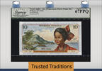 Welt Banknoten 10 FRANCS TT PK 8a FRENCH ANTILLES STUNNING LCG 67 PPQ SUPERB TIED AS BEST! -