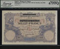 Welt Banknoten 1000 FRANCS TT PK 31 1942-43 TUNISIA ON 100 FRANCS LCG 67PPQ SUPERB FINEST KNOWN -