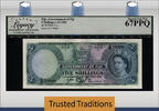 Welt Banknoten 5 SHILLINGS TT PK 51c FIJI QUEEN ELIZABETH LCG 67 PPQ SUPERB FINEST KNOWN! -