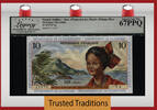 Welt Banknoten 10 FRANCS TT PK 8a FRENCH ANTILLES STUNNING LCG 67 PPQ SUPERB TIED AS BEST! -