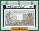 Welt Banknoten 1000 FRANCS TT PK 15s ND 1940-57 TAHITI SPECIMEN PMG 65 EPQ GEM UNCIRCULATED -
