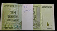Welt Banknoten TT PK 88 2008 ZIMBABWE 10 TRILLION DOLLARS 75 NOTES PACK AU TO UNCIRCULATED -
