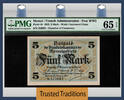 Welt Banknoten 5 MARK TT PK 4b MEMEL / FRENCH ADMINISTRATION - POST WWI PMG 65 EPQ TOP POP -