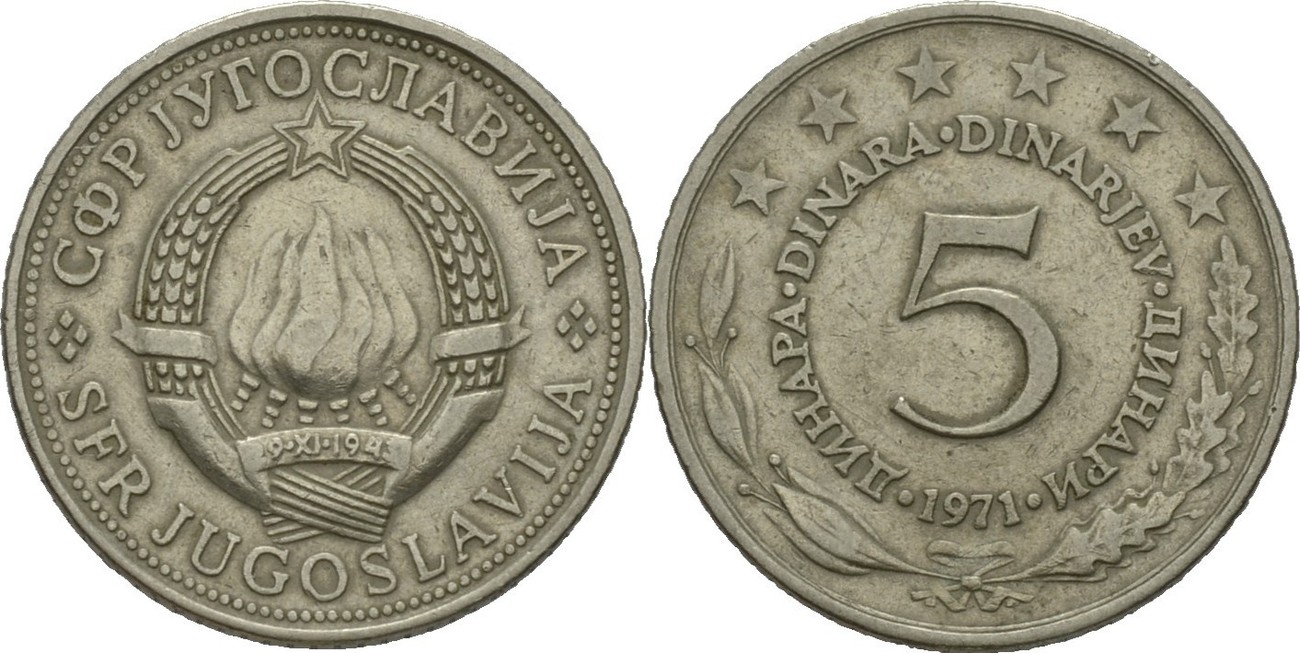 Jugoslavien 5 Dinar 1971 Sozialistische Föderative Republik Jugoslawien