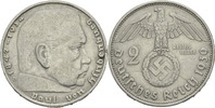 2 Reichsmark 1939 D Deutsches Reich  VZ [ Rv. Stempelfehler bei 5 Uhr ]