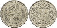 Tunesien 5 Francs 1939 Ahmad Pasha Bey VZ