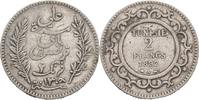 2 Francs 1892 A Tunesien Ali Bey VZ / Stempelfehler
