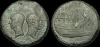 ROMAN IMPERATORIAL OR-FWBQ - OCTAVIAN with JULIUS CAESAR, AE Dupondius, ca.36BC. DIFFICULT COIN