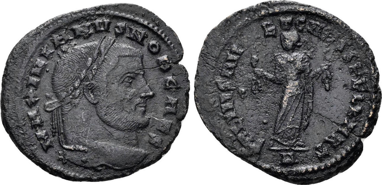 Roman Empire Follis Galerius, as Caesar. 293-305 AD. Carthago holding ...