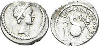 Roman Republic Denarius Julius Caesar. 49-44 BC. Rudder, cornucopiae, caduceus, and pileus
