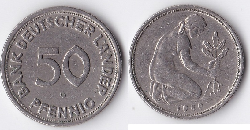 Bank Deutscher Länder 50 Pfennig 1950 G BRD 50 Pfennig 1950 G Bank Deutscher Länder ss | MA-Shops